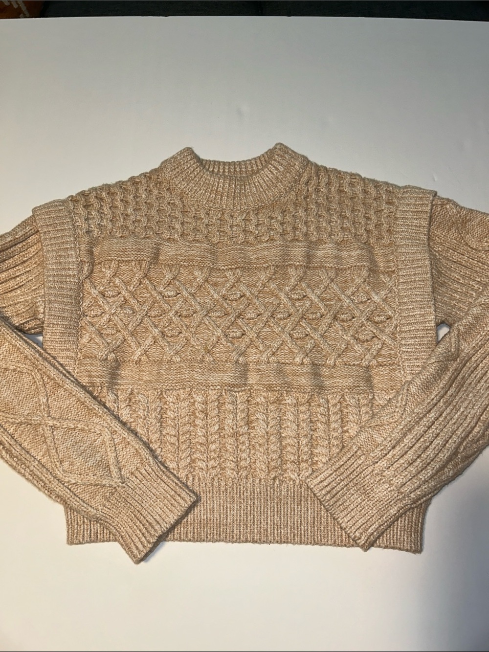 MinkPink Chunky Cable Knit Sweater - Neutral Beige